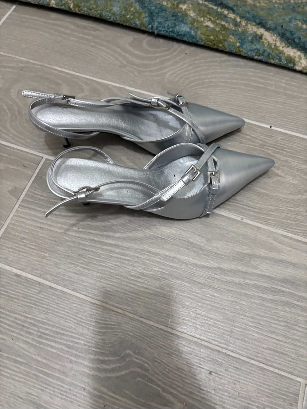 Silver Pointed Slingback Heels - Elegant Women's Dress Shoes